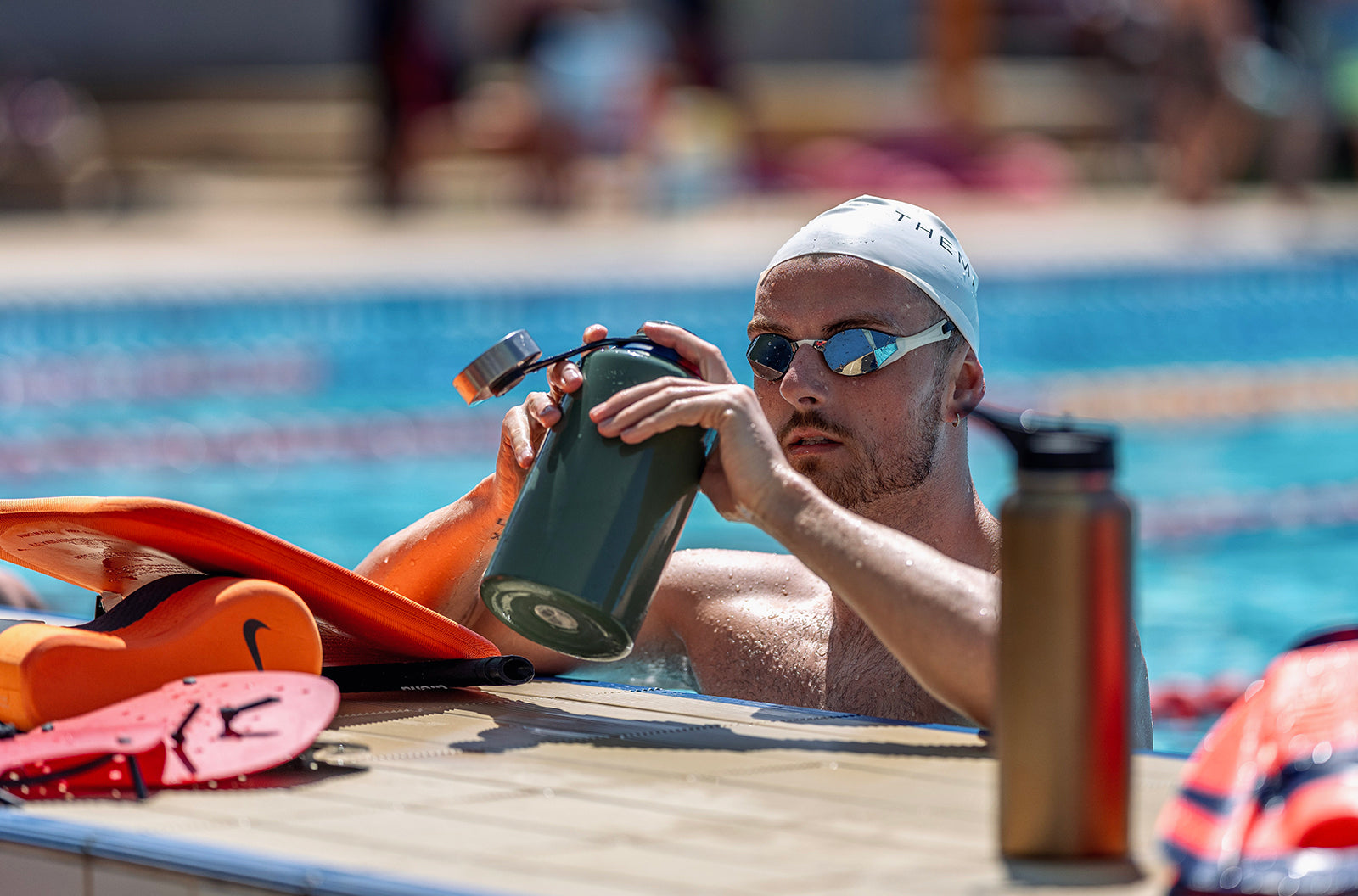 Elliot Clogg Drinking water during swim practice