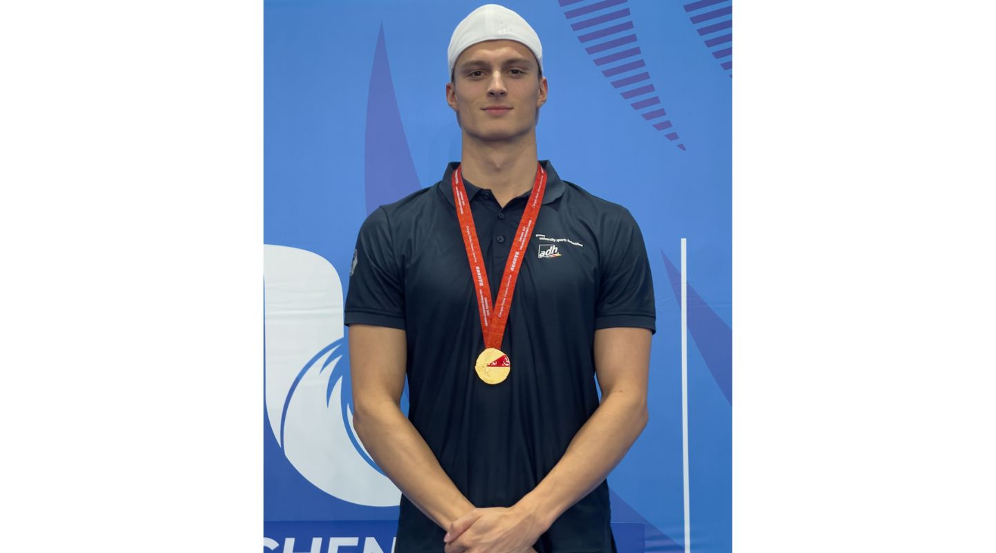 Luca with his gold medal from the world university games