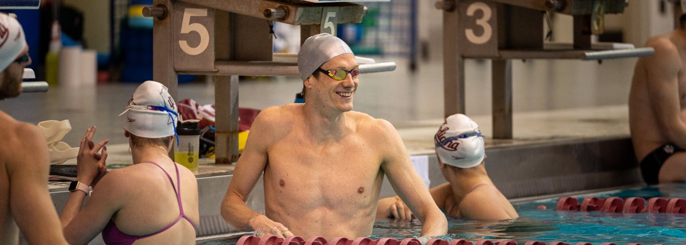 Zane Grothe resting at the wall