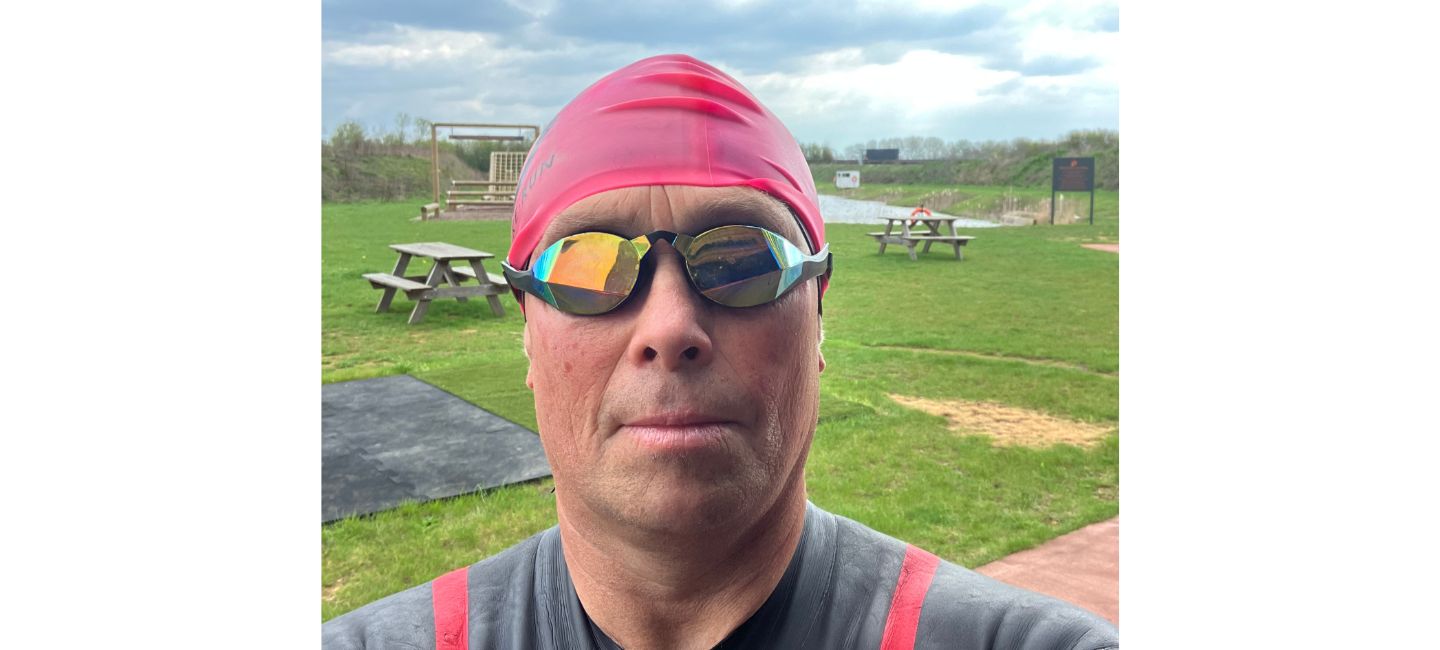 Tim Fowler suited up in TheMagic5 Goggles before a swim
